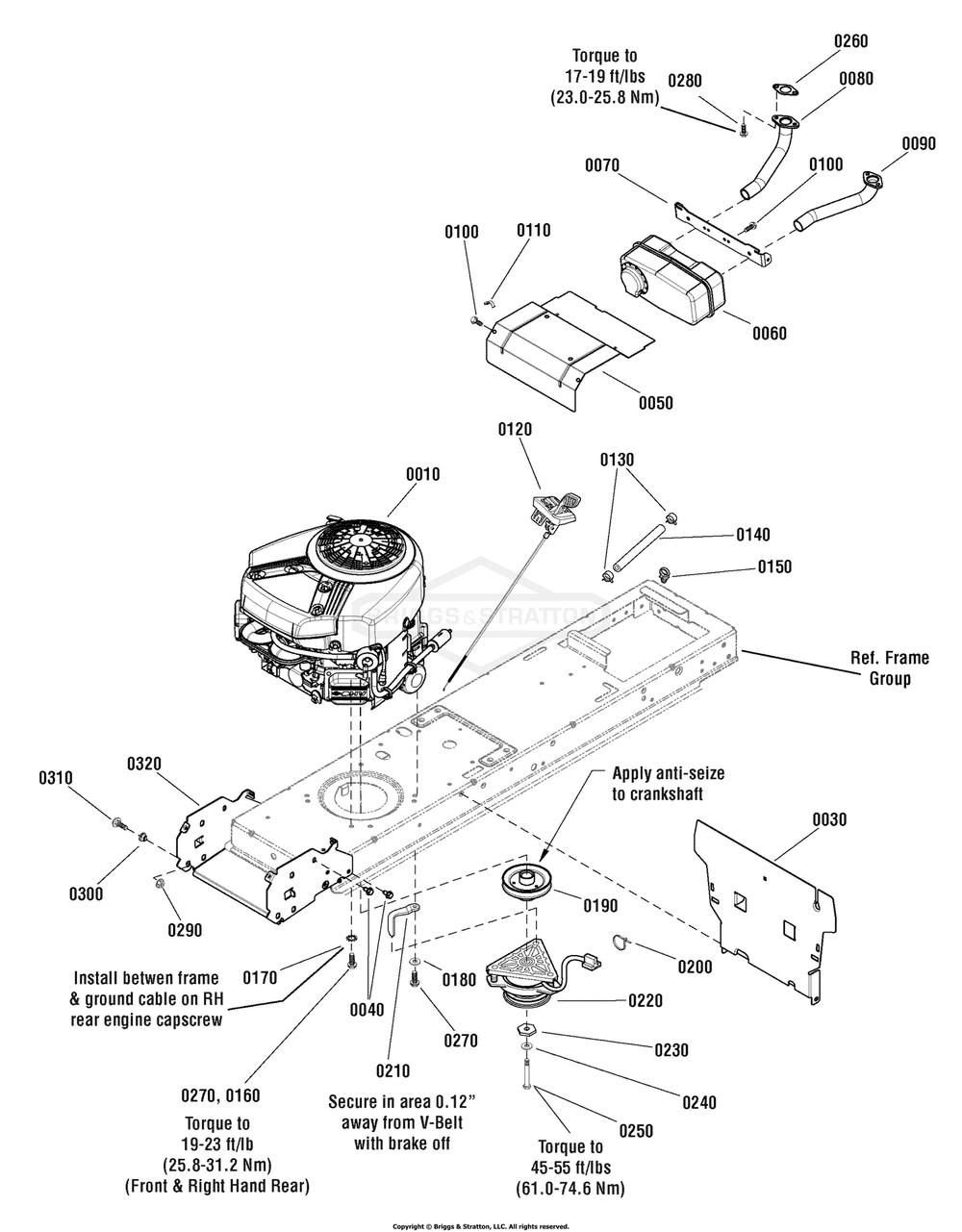 Engine Group - 20hp Diagram and Parts List for 2691085-00 (107250040)(2012) Briggs and Stratton Lawn Tractor